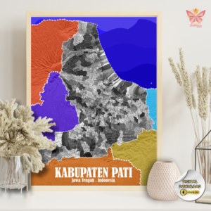 Pati Black & White Village Map modern boundary wall art featuring detailed village-level administrative boundaries in a minimalist monochrome cartographic design, printable regional map artwork in multiple size ratios.