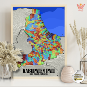 Pati Regency Village Mosaic colorful village boundary map wall art featuring detailed village-level administrative boundaries in a vibrant mosaic cartographic design, printable regional map artwork in multiple size ratios.
