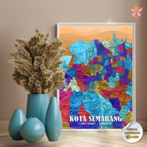 Semarang Village Mosaic vibrant urban village map wall art featuring colorful village-level administrative boundaries in a mosaic cartographic design, printable city map artwork in multiple size ratios.