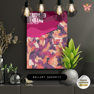 Rembang Regency Blush Mosaic colorful village boundary map wall art featuring detailed village-level administrative boundaries in a blush mosaic cartographic design, printable regional map artwork in multiple size ratios.