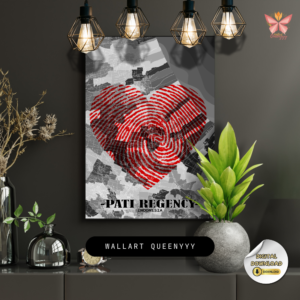 Pati Love Mark red fingerprint city print featuring a heart-shaped territorial design in a flat modern style, printable regional wall art in multiple size ratios.