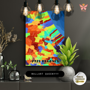 Pati Urban Canvas vibrant district map artwork featuring colorful territorial zoning in a flat modern design, printable regional wall art in multiple size ratios.