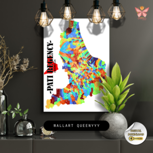 Pati Mosaic Districts map artwork featuring vibrant district zoning in a flat modern territorial design, printable regional wall art in multiple size ratios.