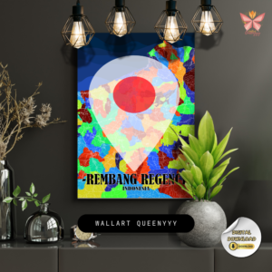 Rembang Central Focus modern highlight map print featuring a central focal marker integrated with a flat territorial map design, printable regional wall art in multiple size ratios.