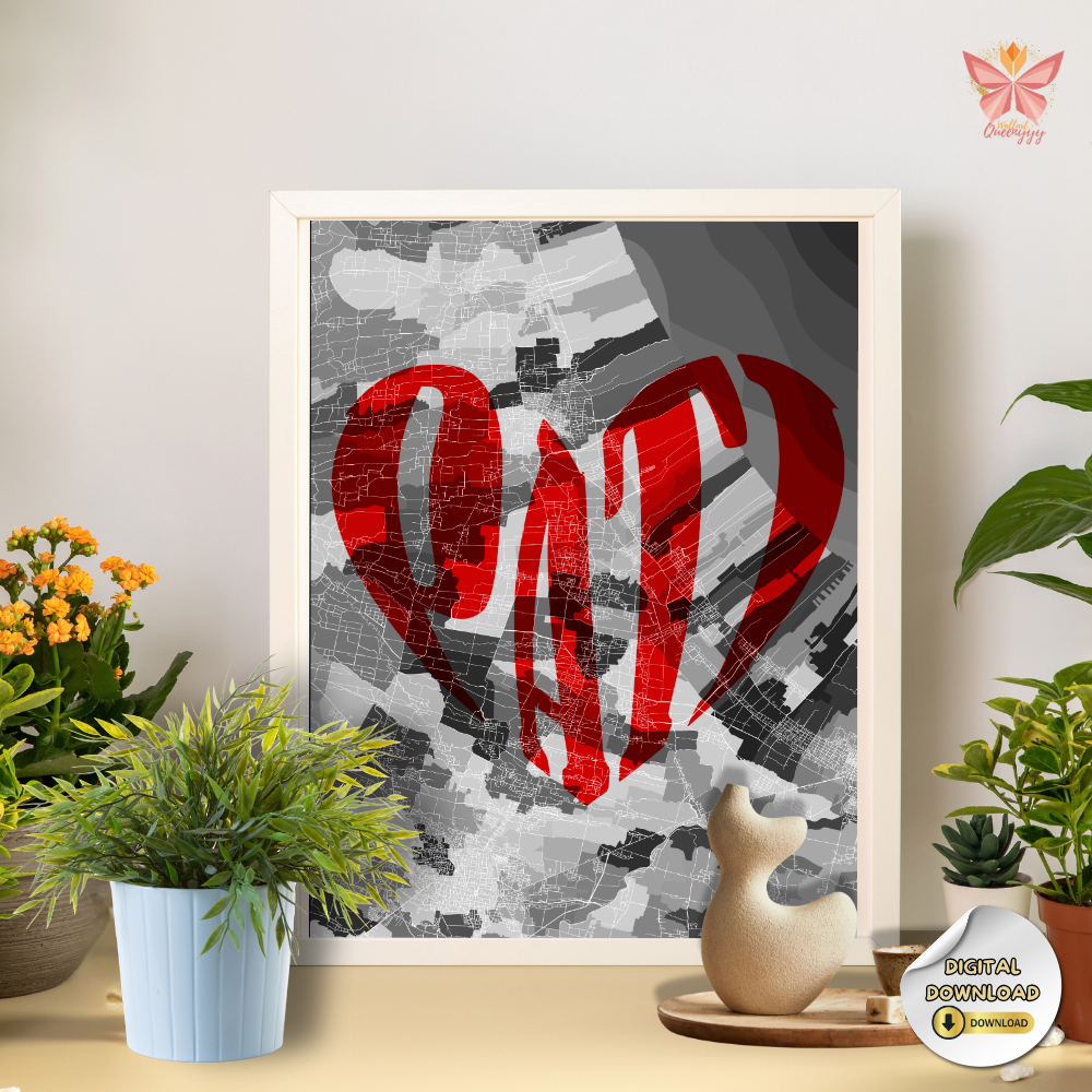 Pati Heart Signature bold love city design featuring a heart-shaped territorial map in a flat modern style, printable regional wall art in multiple size ratios.