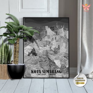 Semarang Black & White Map modern minimal city wall art featuring a monochrome urban layout in a flat minimalist design, printable city map artwork in multiple size ratios.