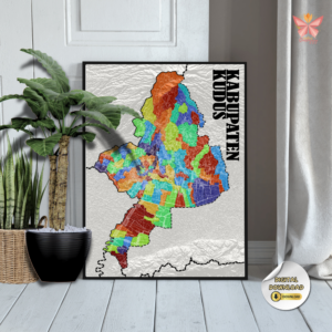 Kudus Color Atlas contemporary regional map artwork featuring colorful district zoning in a flat atlas-style cartographic design, printable regional map wall art in multiple size ratios.