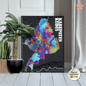 Kudus Regency Village Mosaic colorful village boundary map wall art featuring detailed village-level administrative boundaries in a vibrant mosaic cartographic design, printable regional map artwork in multiple size ratios.